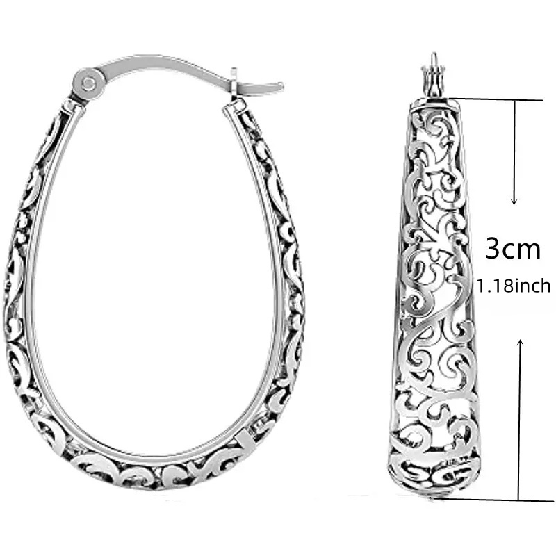 Vintage Boho Hoop Earrings for Women Filigree Cutout Floral